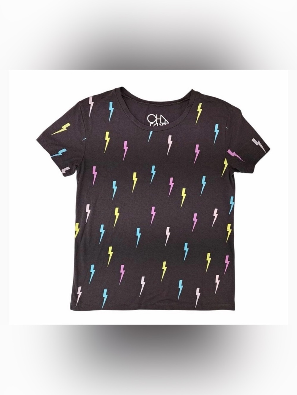 Chaser Tee with Multicolor Neon Lightning Bolts